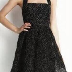 Adrianna Papell Taffeta Black Polka Dot Dress